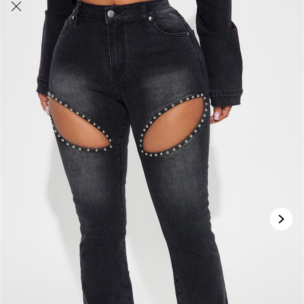 Fashion Nova Black Cutout Flare Jeans – Studded, Y2K, Size 10, NWOT